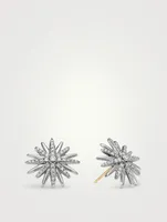 Starburst Stud Earrings In Sterling Silver With Pavé Diamonds