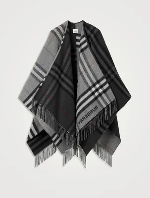 Contrast Check Wool Cashmere Jacquard Cape