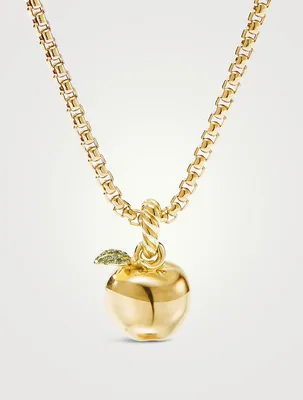 Nyc Big Apple Amulet  In 18k Yellow Gold With Pavé Tsavorites