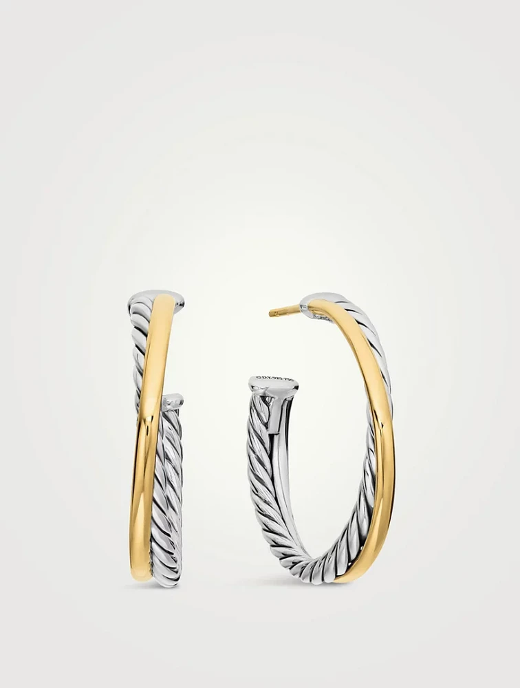 Crossover Hoop Earrings In Sterling Silver With 18k Yellow Gold