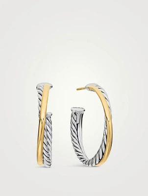 Crossover Hoop Earrings In Sterling Silver With 18k Yellow Gold