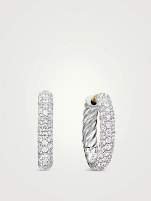 Petite Pavé Huggie Hoop Earrings In Sterling Silver With Diamonds, 14mm