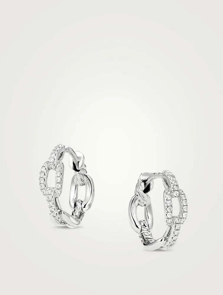 Stax Chain Link Huggie Hoop Earrings In 18k White Gold With Pavé Diamonds