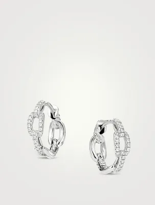 Stax Chain Link Huggie Hoop Earrings In 18k White Gold With Pavé Diamonds