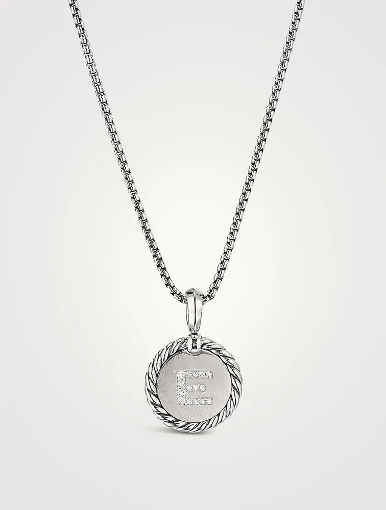 E Initial Charm In Sterling Silver With Pavé Diamonds