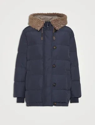 Down Jacket With Shearling Insert