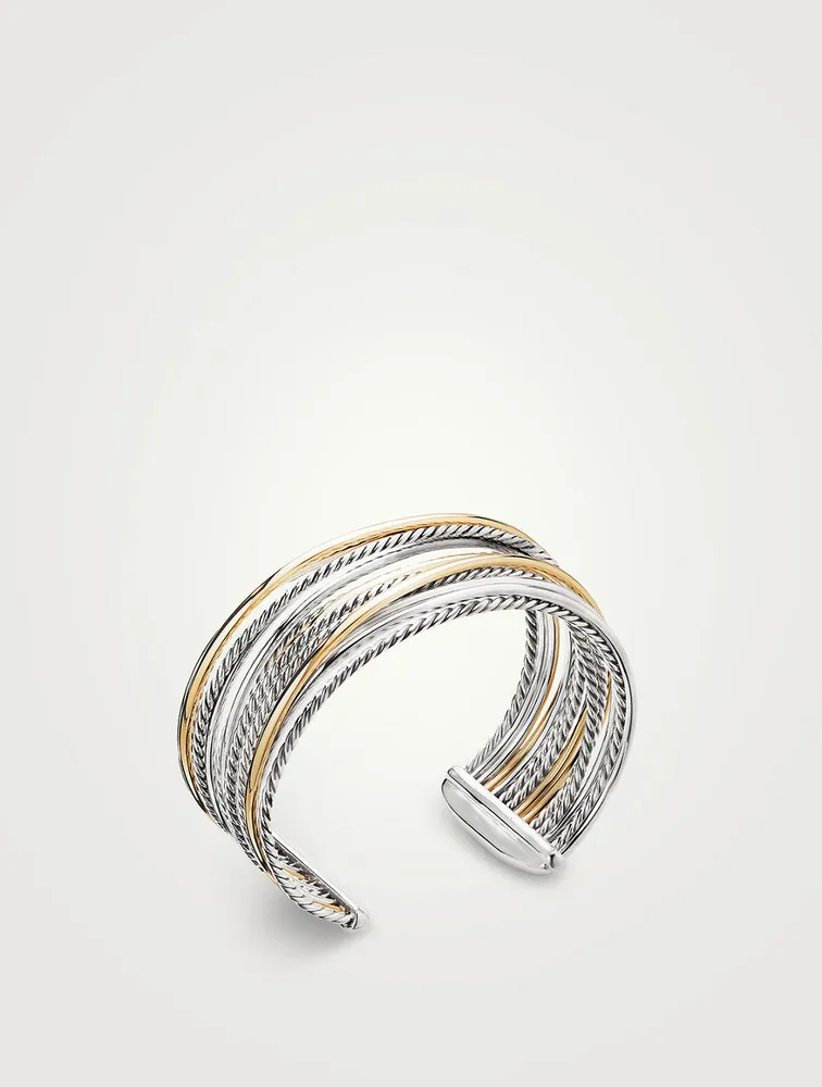 Crossover Cuff Bracelet Sterling Silver With 18k Yellow Gold