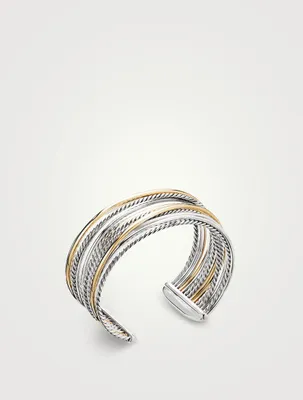 Crossover Cuff Bracelet Sterling Silver With 18k Yellow Gold