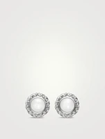 Pearl Classics Cable Halo Button Earrings In Sterling Silver With Diamonds, 13mm