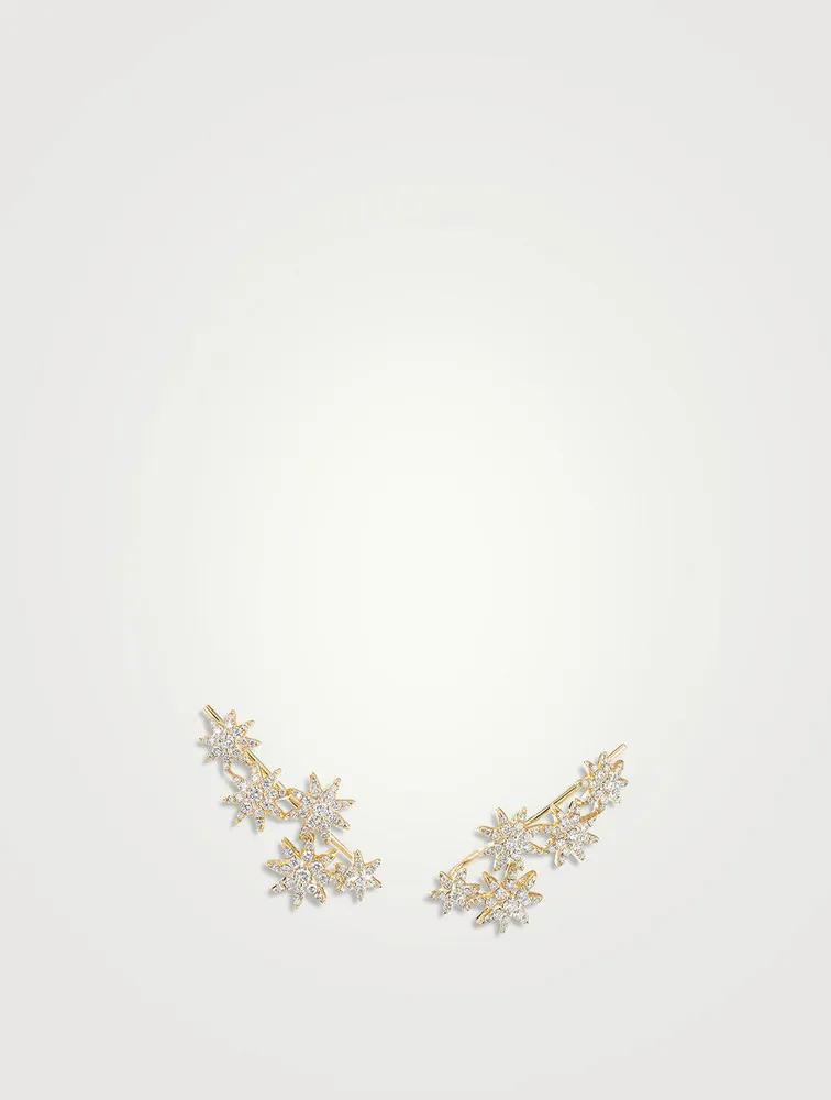 Starburst Climber Earrings In 18k Yellow Gold With Full Pavé Diamonds