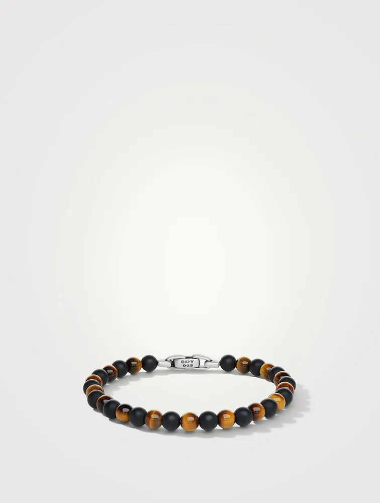 Spiritual Beads Alternating Bracelet Sterling Silver With Black Onyx And Tiger's Eye