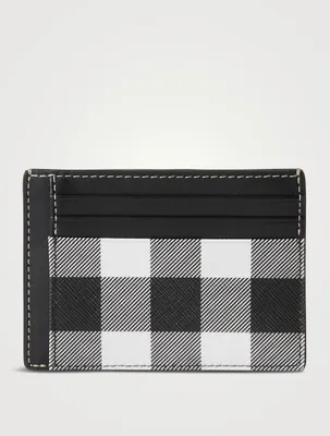 Check And Leather Money Clip Card Case