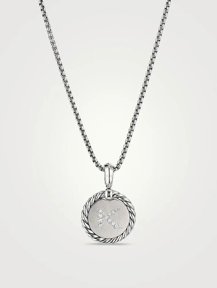 K Initial Charm In Sterling Silver With Pavé Diamonds
