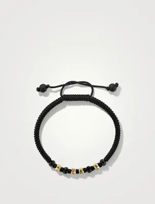 Fortune Woven Black Nylon Bracelet With Onyx And 18k Yellow Gold