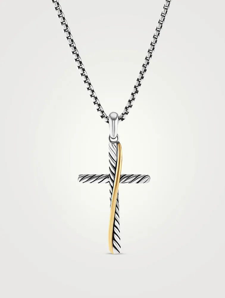 Crossover Cross Pendant In Sterling Silver With 18k Yellow Gold