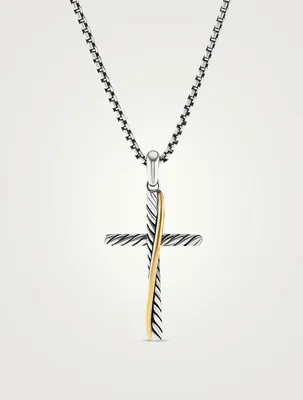 Crossover Cross Pendant In Sterling Silver With 18k Yellow Gold