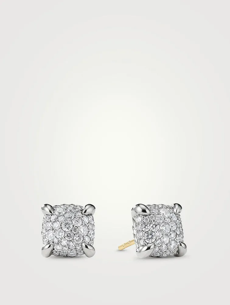 Chatelaine® Stud Earrings In Sterling Silver With Pavé Diamonds