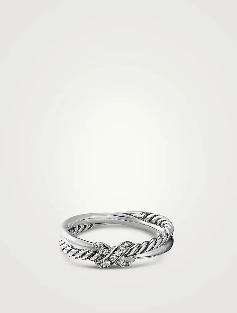 Petite X Ring Sterling Silver With Pavé Diamonds