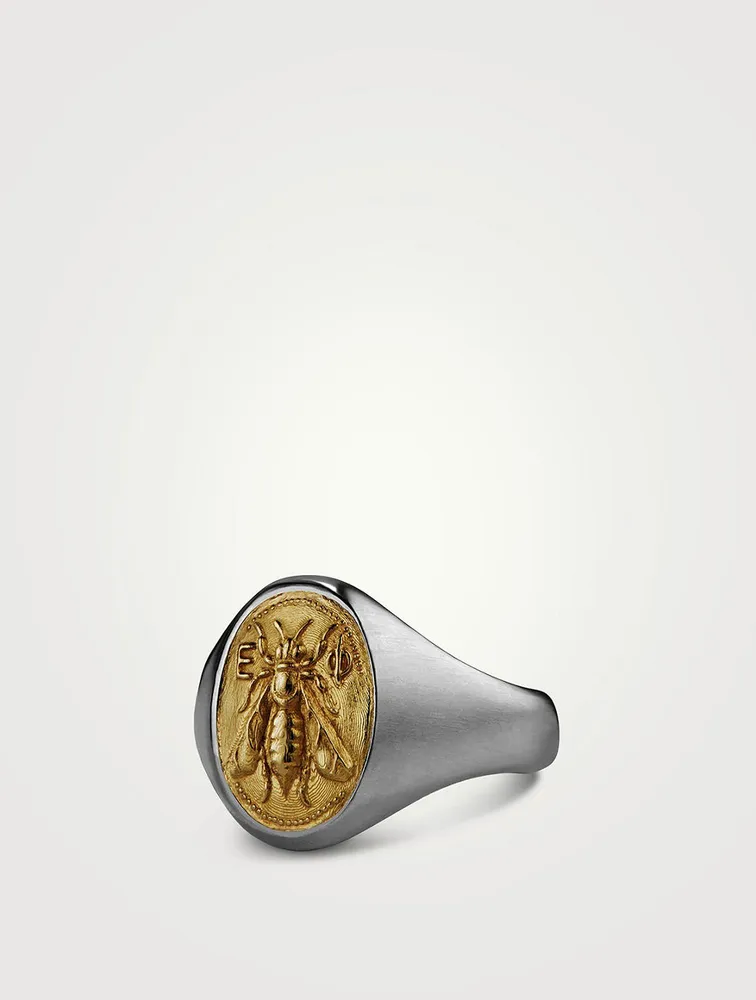 Petrvs® Bee Pinky Ring Sterling Silver With 18k Yellow Gold