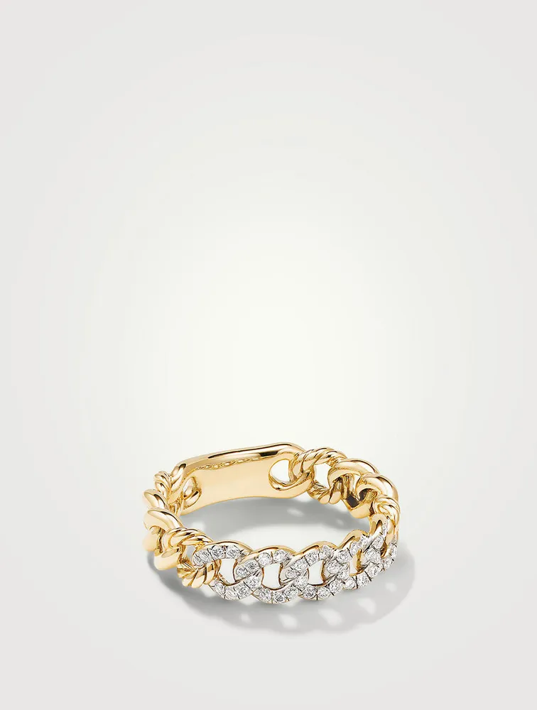 Belmont® Curb Link Band Ring 18k Yellow Gold With Pavé Diamonds