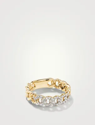 Belmont® Curb Link Band Ring 18k Yellow Gold With Pavé Diamonds