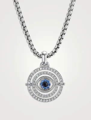 Evil Eye Mobile Amulet In 18k White Gold With Pavé Blue Sapphires And Diamonds