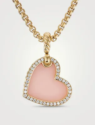 Dy Elements® Heart Amulet In 18k Yellow Gold With Pink Opal And Pavé Diamonds