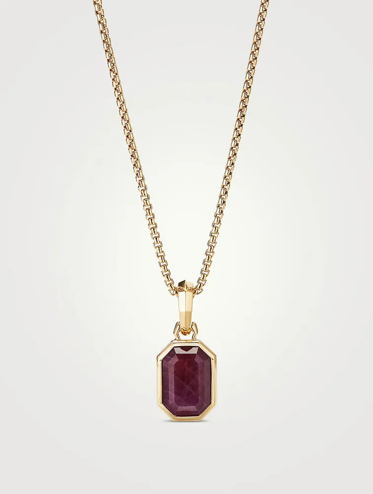 Emerald Cut Amulet In 18k Yellow Gold With Indian Ruby
