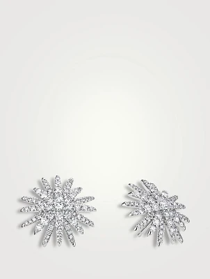 Starburst Stud Earrings In 18k White Gold With Full Pavé Diamonds
