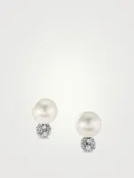 Boucles d’oreilles à perle et pavé Solari en argent sterling avec diamants