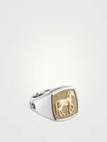 Petrvs® Horse Signet Ring Sterling Silver With 18k Yellow Gold