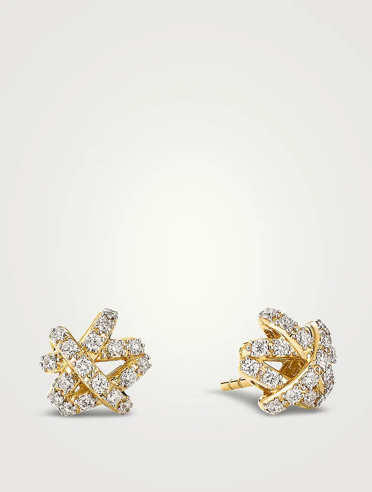 Crossover Stud Earrings In 18k Yellow Gold With Full Pavé Diamonds