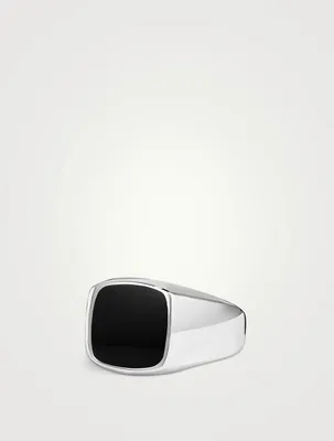 Exotic Stone Signet Ring Sterling Silver With Black Onyx