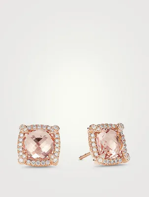 Chatelaine® Pavé Bezel Stud Earrings In 18k Rose Gold With Morganite And Diamonds