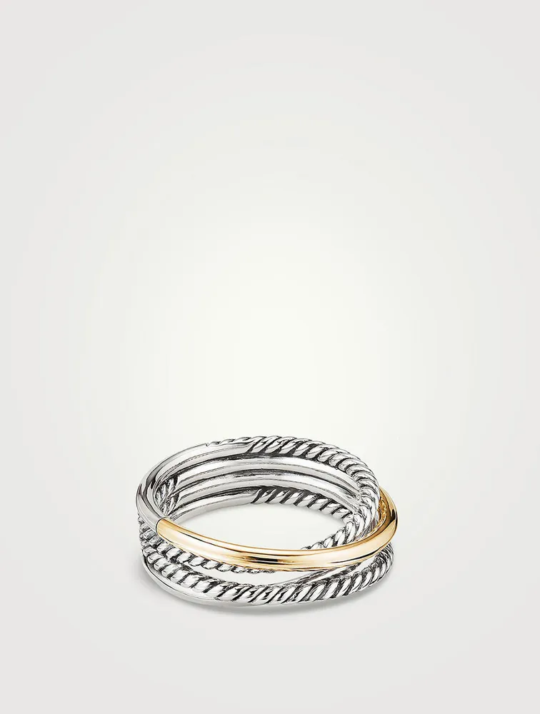 Crossover Band Ring Sterling Silver With 18k Yellow Gold