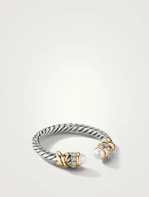 Petite Helena Ring Sterling Silver With Pearls, 18k Yellow Gold And Pavé Diamonds