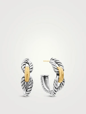 Cable Loop Hoop Earrings In Sterling Silver With 18k Yellow Gold, 22mm