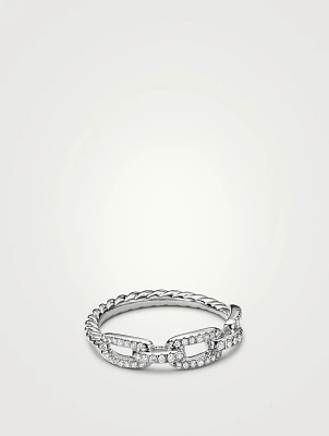 Stax Chain Link Ring 18k White Gold With Pavé Diamonds