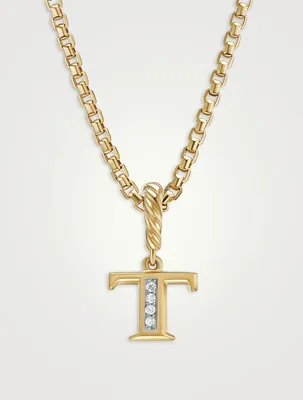 Pavé T Initial Pendant In 18k Yellow Gold With Diamonds