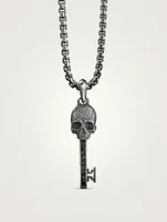 Memento Mori Skull Key Amulet In Sterling Silver With Pavé Black Diamonds