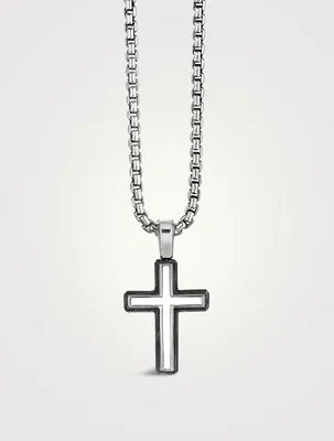 Forged Carbon Cross Pendant In Sterling Silver