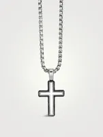 Forged Carbon Cross Pendant In Sterling Silver