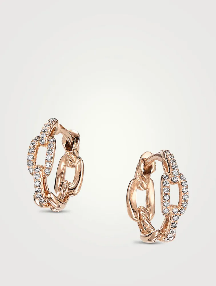 Stax Chain Link Huggie Hoop Earrings In 18k Rose Gold With Pavé Diamonds