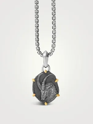 Capricorn Amulet In Sterling Silver With 18k Yellow Gold