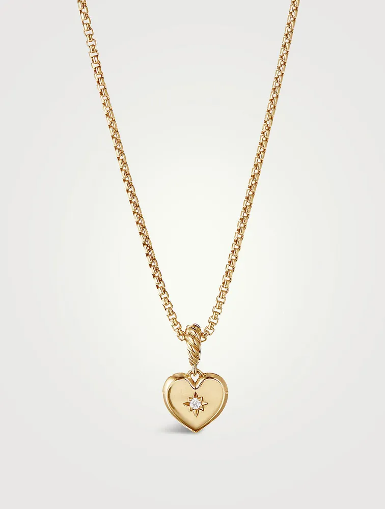 Compass Heart Amulet In 18k Yellow Gold With Center Diamond