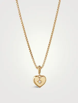 Compass Heart Amulet In 18k Yellow Gold With Center Diamond