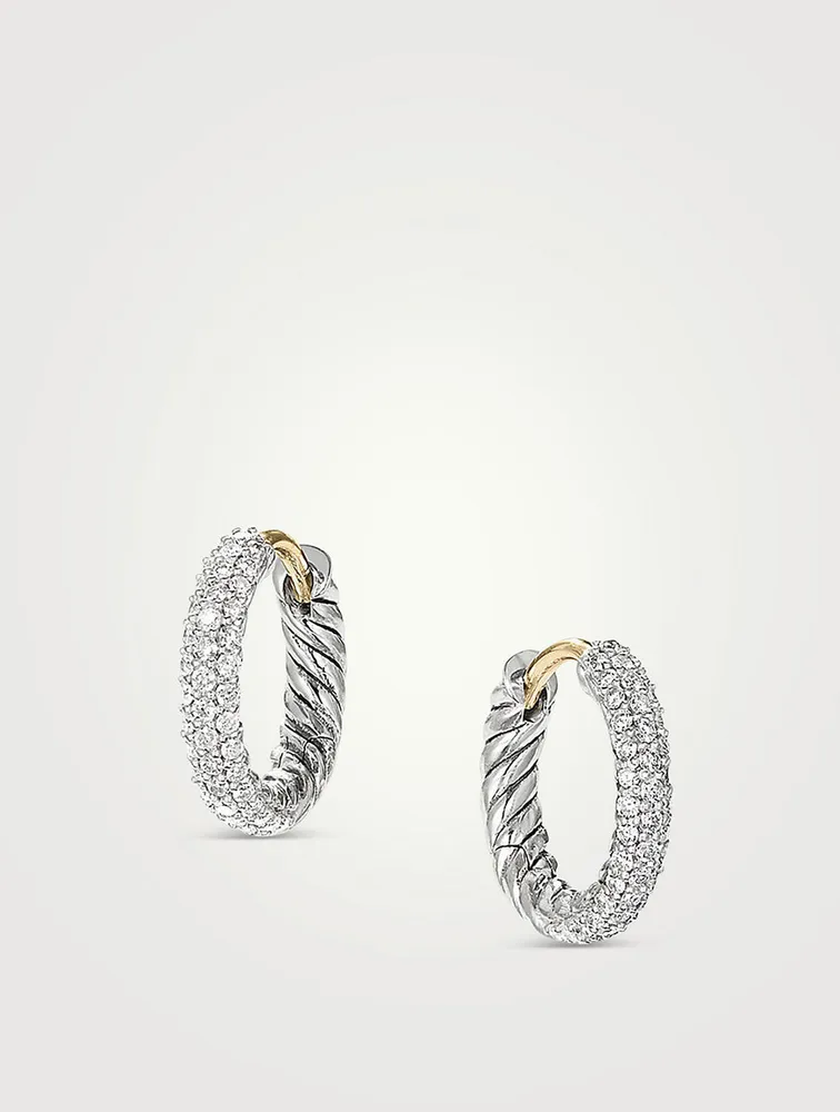 Petite Pavé Huggie Hoop Earrings In Sterling Silver With Diamonds