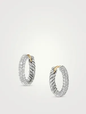 Petite Pavé Huggie Hoop Earrings In Sterling Silver With Diamonds