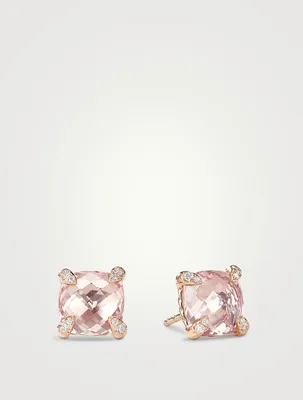 Chatelaine® Stud Earrings In 18k Rose Gold With Morganite And Pavé Diamonds