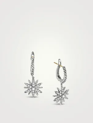 Starburst Drop Earrings In Sterling Silver With Pavé Diamonds